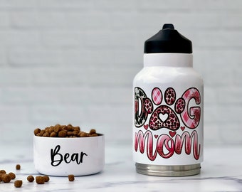 Personalized Dog Mom Dog/Cat Travel Water Bottle with Detachable Bowl, Pet Feeding Dishing