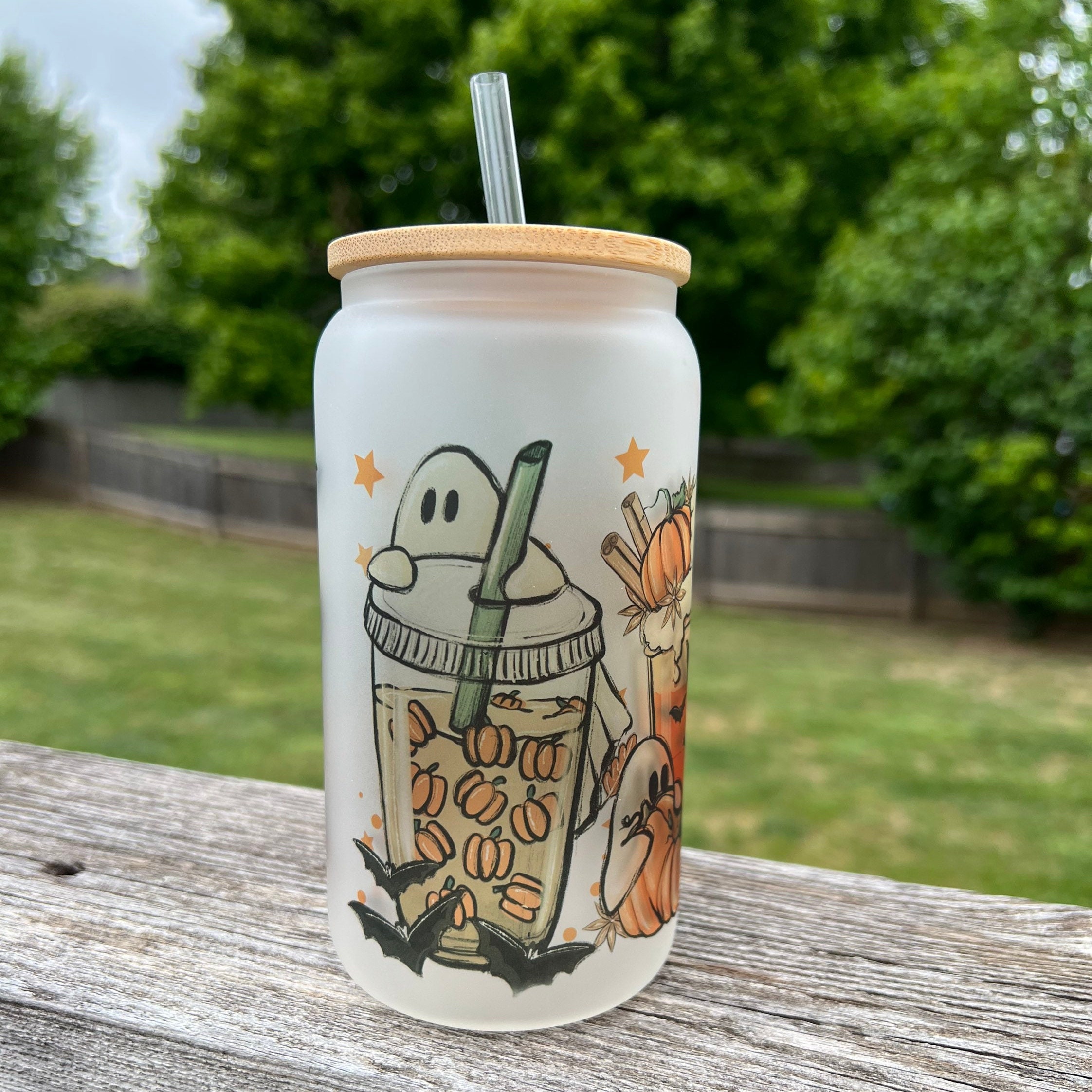 25 oz Frosted Glass Tumbler With Bamboo Lid and 2 Straws - Bee Kind