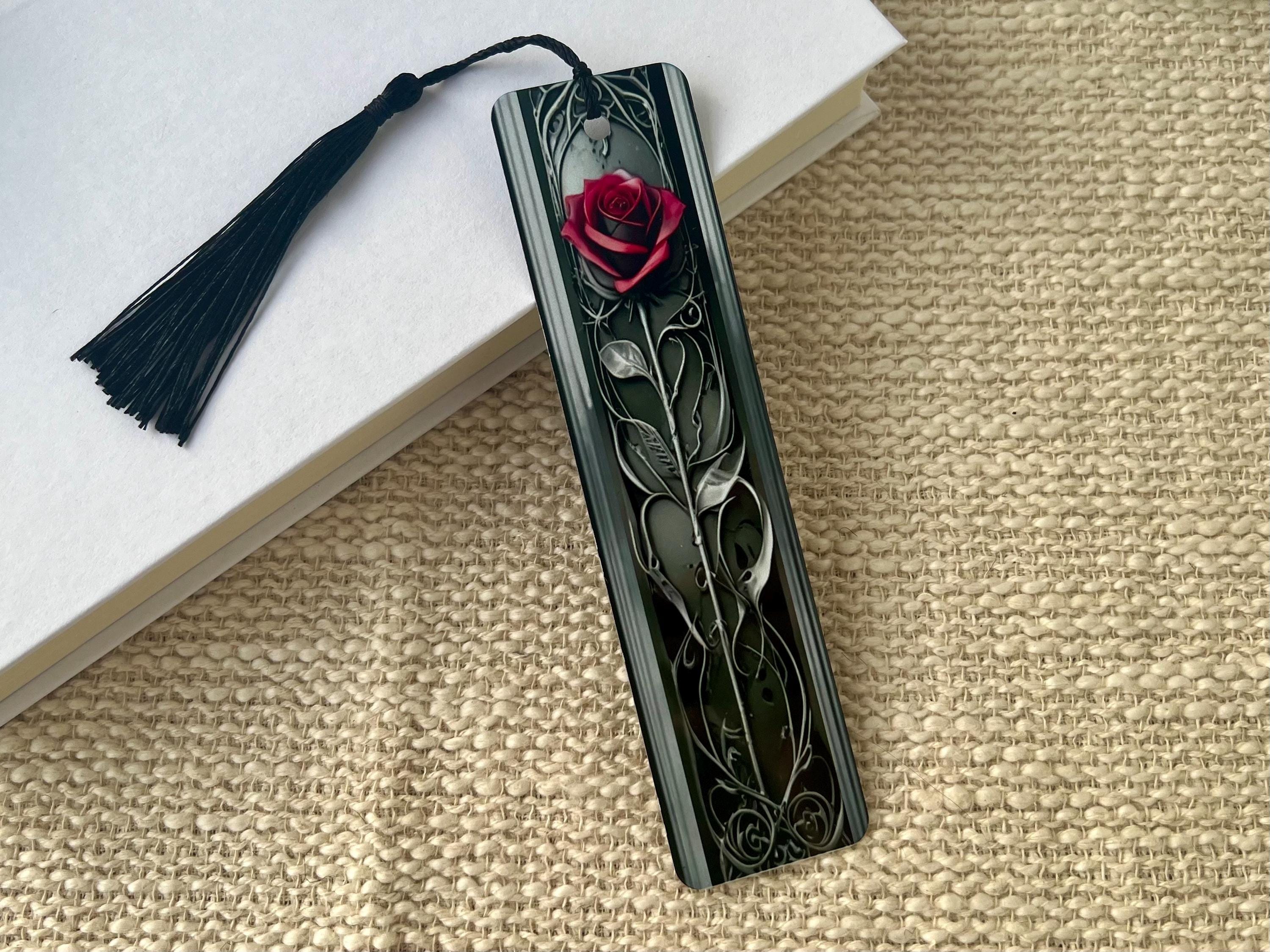Personalized Red Rose Metal Bookmark for Romance Book Lovers