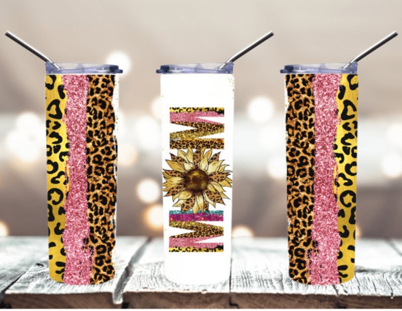 MOM Rose Gold Leopard Glitter Sunflower Tumbler with Straw 20oz Mother's Day Gift MOM Rose Gold Leopard Glitter Sunflower Tumbler with Straw 20oz Mother's Day Gift