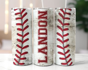 Personalized Baseball 20oz Tumbler with Straw