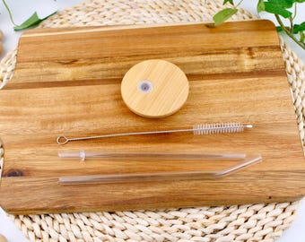 Bamboo Lid & Glass Straw for 16oz Glass Cups