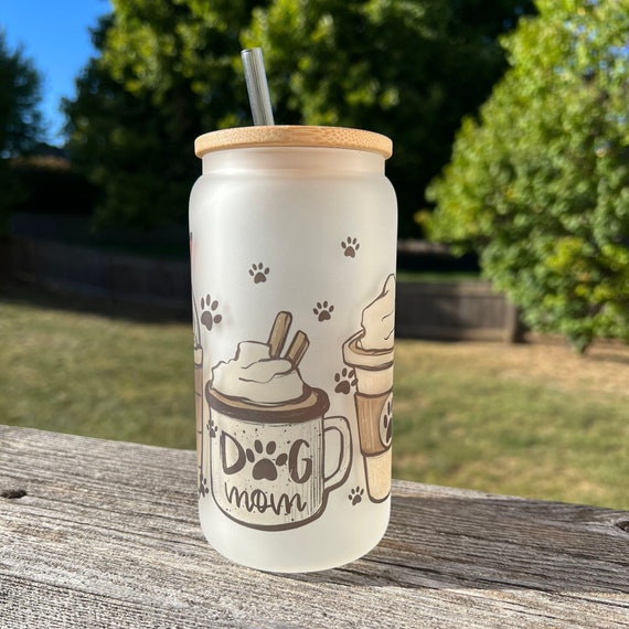 FLOWER FROSTED TUMBLER 16oz Frosted Glass Libbey Cup With Bamboo Lid and  Straw Custom Beer Can Glass personalized Iced Coffee Cup Gift 