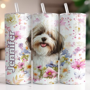 Havanese Personalized Tumbler, Dog Mom Gift, Floral Tumbler 20oz with Straw