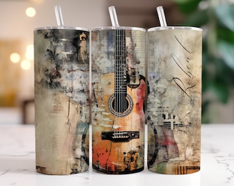 Guitar Tumbler, Music Teacher Gift, Personalized Cup, Music Tumbler 200z with Straw