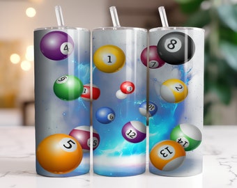 Billiards/ Pool 20oz Tumbler with Straw