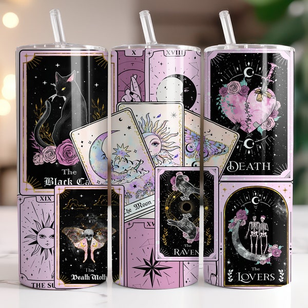 Tarot Card Tumbler, Witch Tumbler, Witchy Gift, Halloween Tumbler, Spiritual Tumbler 20oz with Straw