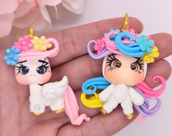 Cute UNICORN Polymer Clay doll for hair bow centers, headbands, bows embellishment and crafts