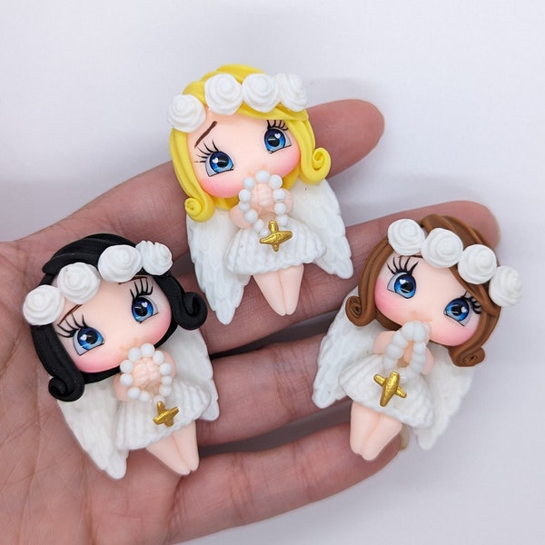 Angel Girl, Christening, first communion Polymer Clay doll for hair bow centers, headbands, bows embellishment and crafts