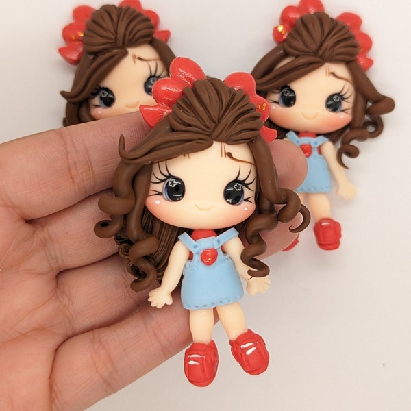 Strawberry Girl polymer Clay doll for hair bows, headbands, bows embellishment and crafts. FLAT RATE SHIPPING