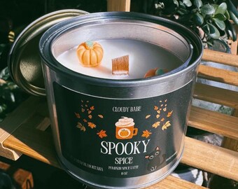 Spooky Spice Pumpkin Candle - Pumpkin Coconut Cream Latte Soy Candle with Hidden Wax Pumpkin - Cozy fall candle gift