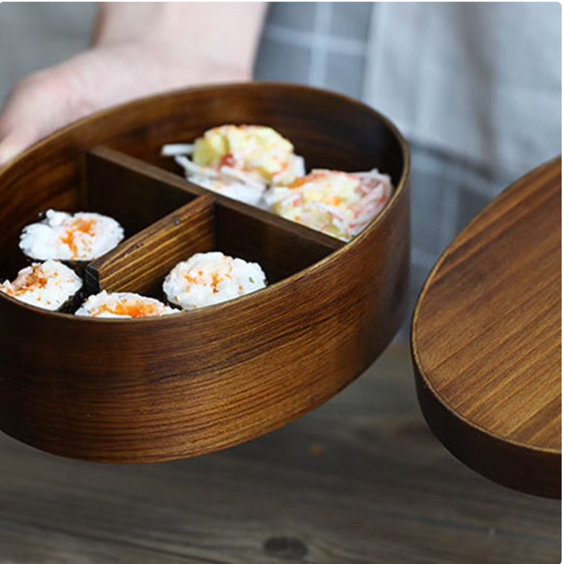 Handmade Japanese double layer bento box set, Wooden Bento Box, outdoor bento box, Double layered Bento, stackable portable wooden lunch box image 3