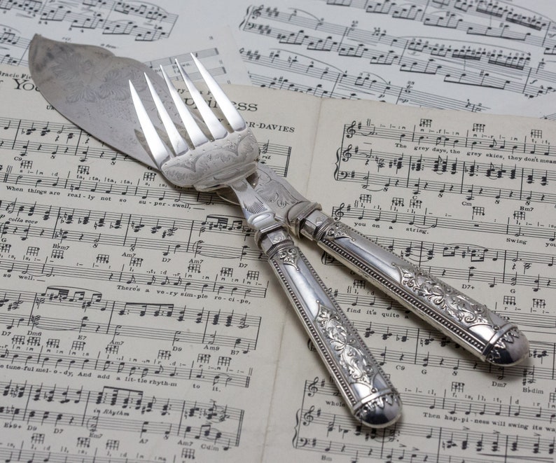 Antique Fish Serving Utensil Set With Ornate Scrollwork Etsy