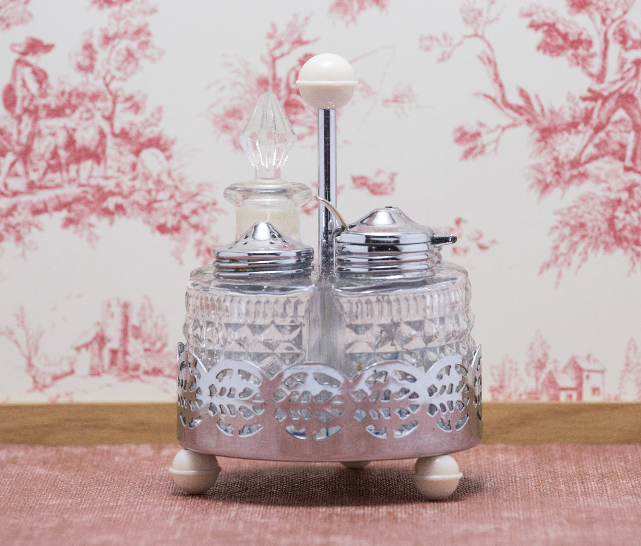 Vintage Cruet Set Pressed Glass Four Piece in Stand Circa Etsy