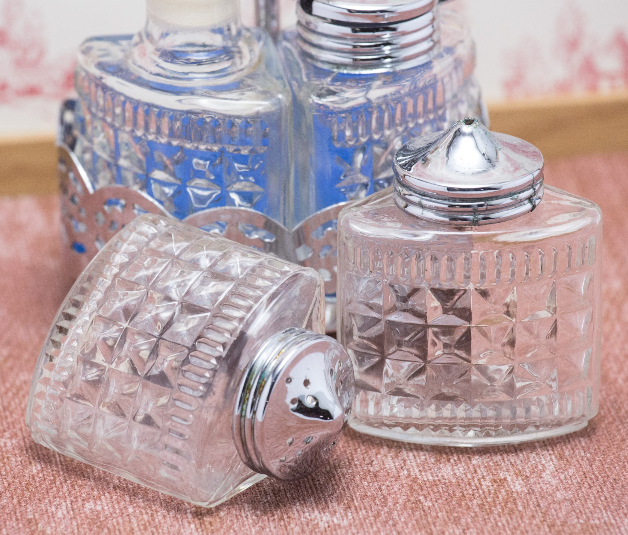 Vintage Cruet Set Pressed Glass Four Piece in Stand Circa Etsy