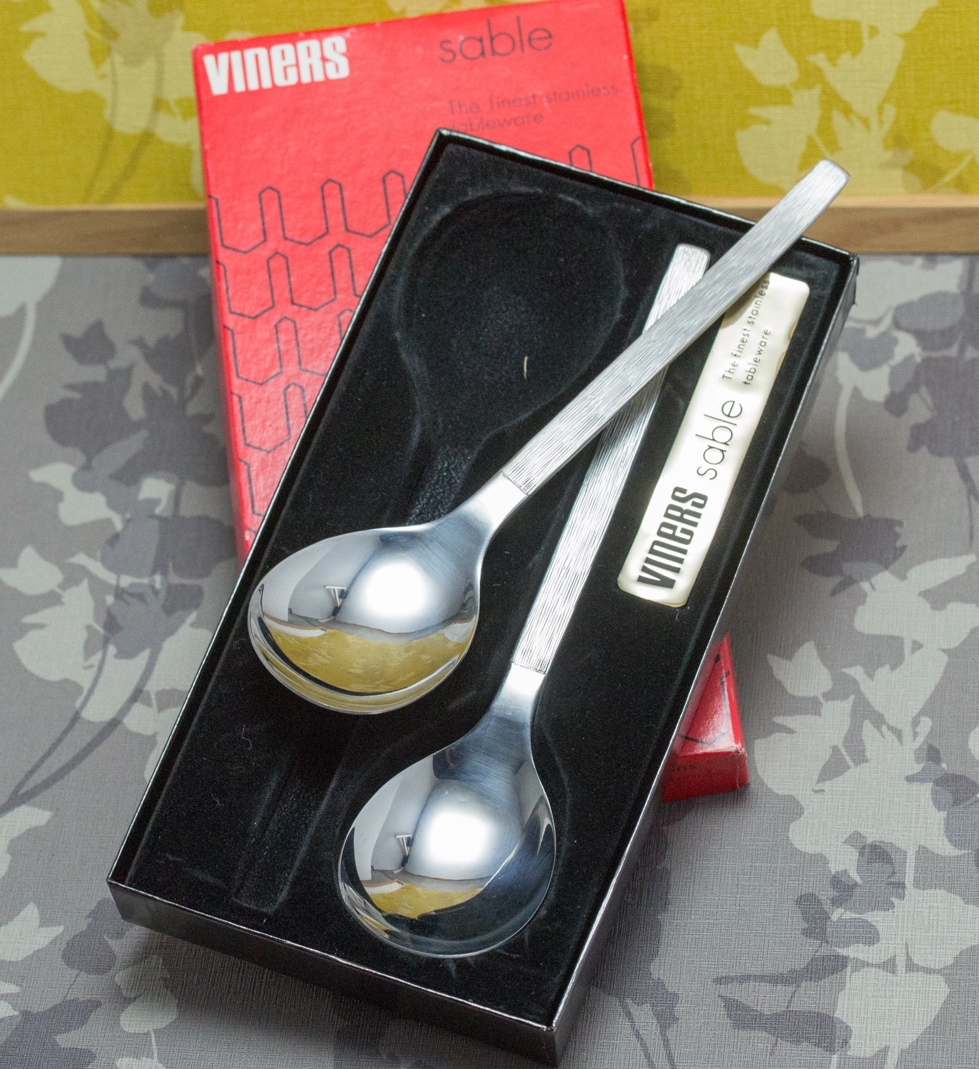 Vintage Viners Serving Spoon Set, Sable Design in Original Box