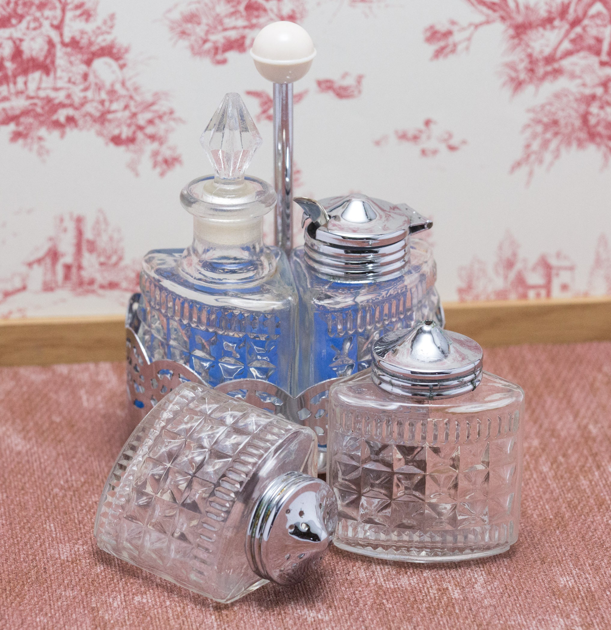 Vintage Cruet Set Pressed Glass Four Piece in Stand Circa Etsy