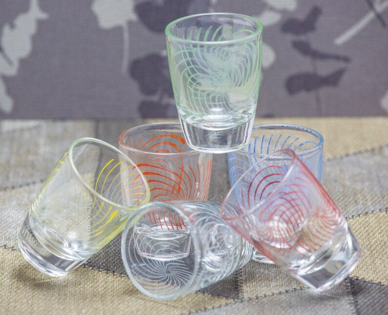 Vintage Shot Glasses Set of Six Multicoloured Kitsch Cool Etsy