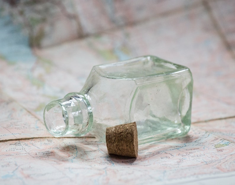 Antique Glass Bottle, Square Design With Unusual Corner Seams Etsy
