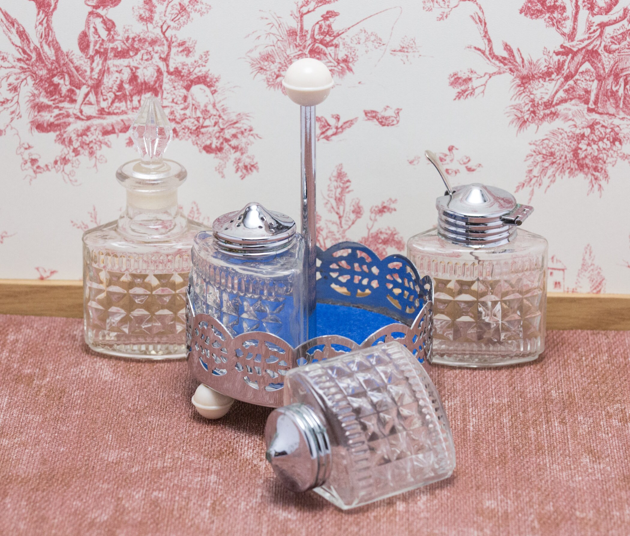 Vintage Cruet Set Pressed Glass Four Piece in Stand Circa Etsy