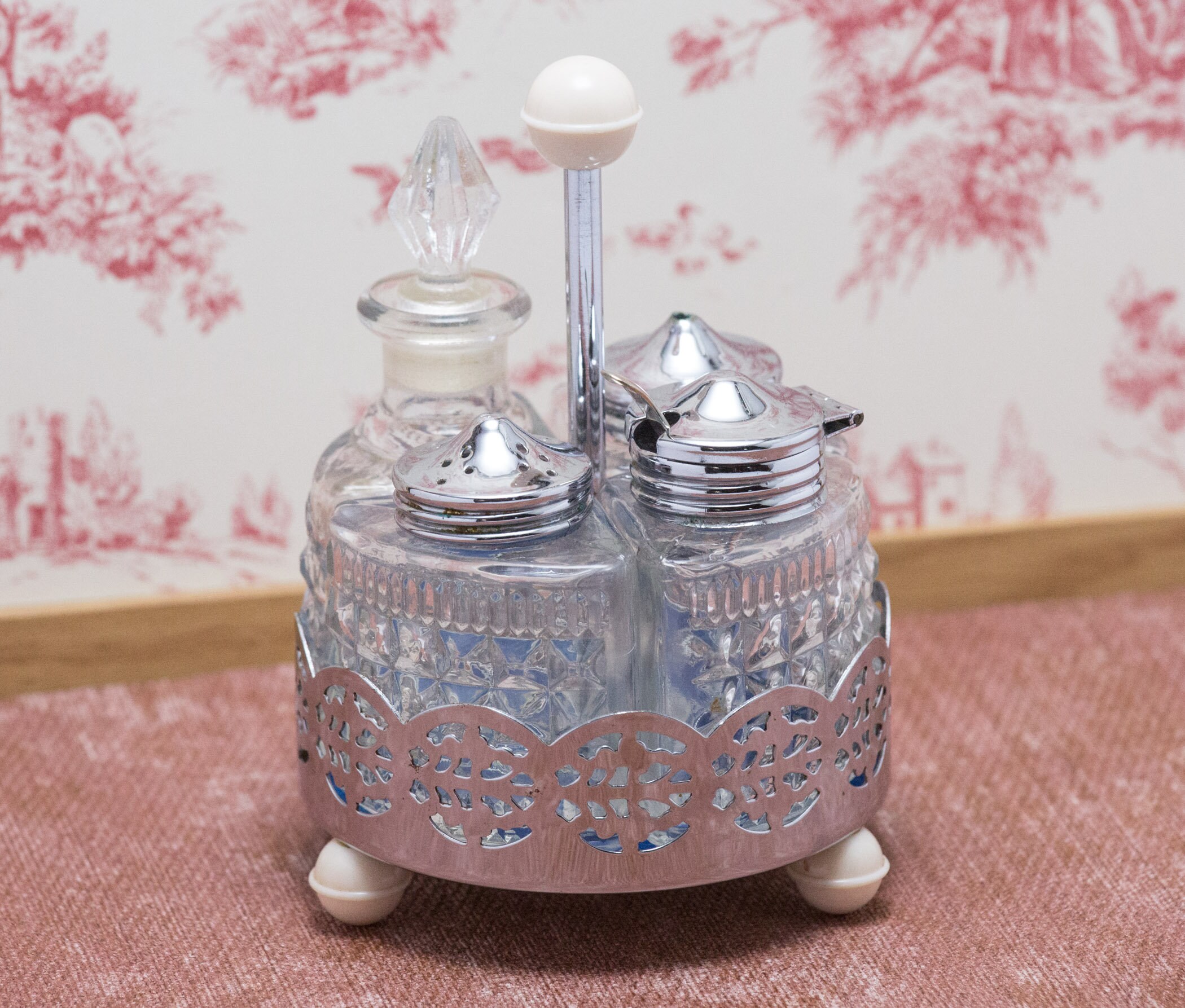 Vintage Cruet Set Pressed Glass Four Piece in Stand Circa Etsy