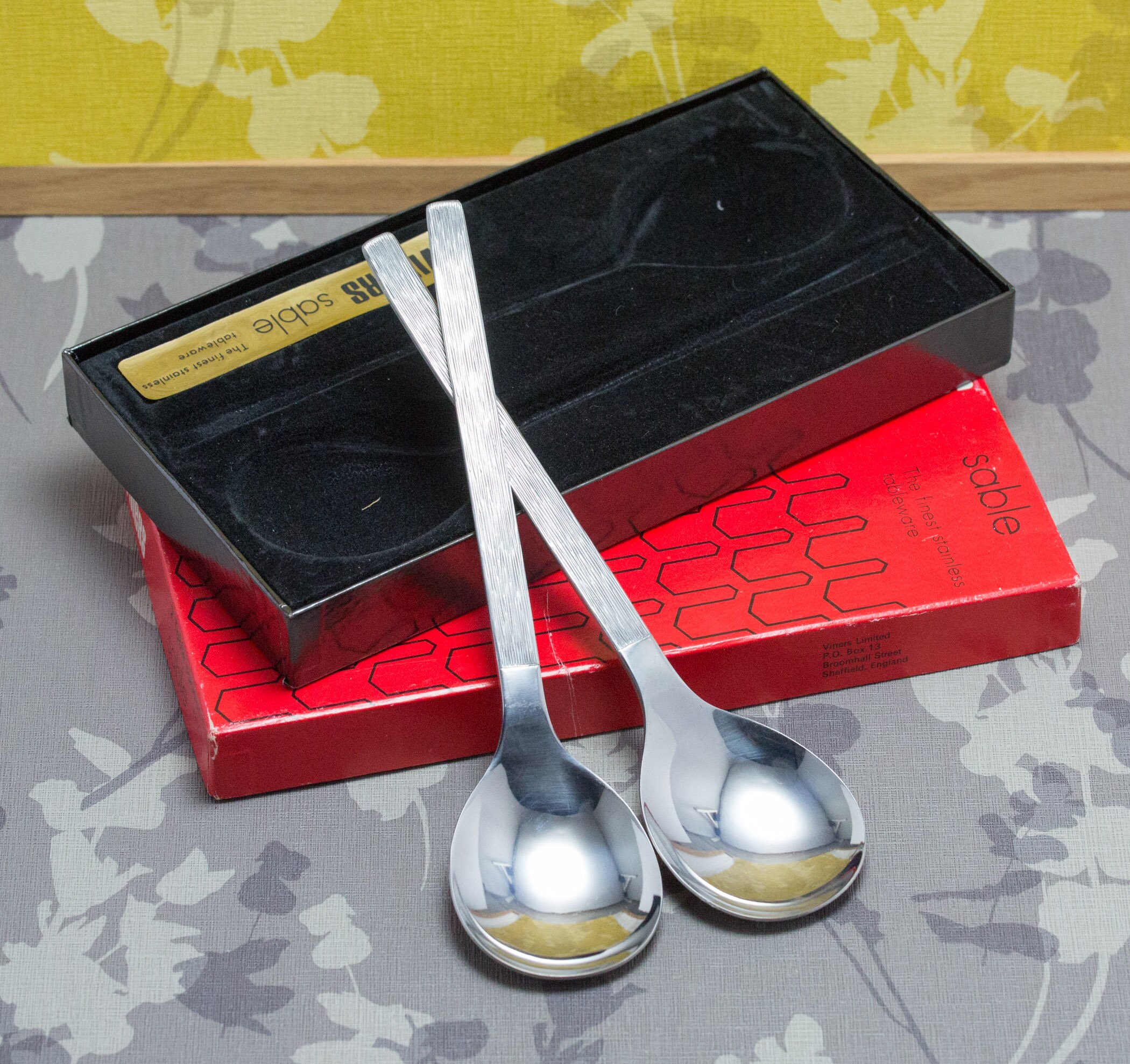 Vintage Viners Serving Spoon Set, Sable Design in Original Box