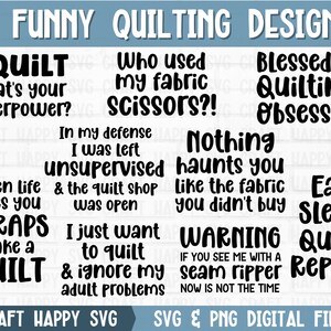 Funny Quilting SVG PNG Bundle / Funny Sewing Shirt Quote Svg / Quilt Lover Phrase / Quilting Cricut Cut File / Download istantaneo