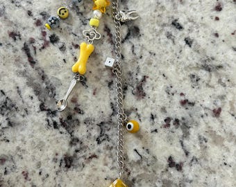 Bright Yellow Keychain with Hanging Charms | Personalized Bag Charm