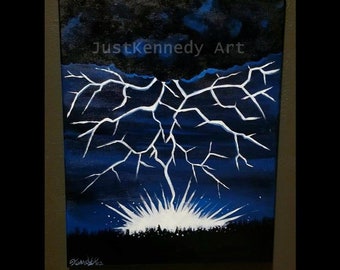 The "Thundering Night" - Acrylic Painting, Original Painting, Scenery Painting, 16"x20" Canvas