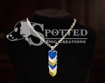 Minimalist Scalemail Necklace, white, blue, and green scales, Seahawks colors, Earrings available too!