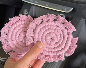 Macrame Car Coaster Set: Boho Car Decor, Cup Holder Coasters