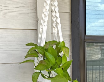 Handmade Macrame Plant Hanger: Spiral Boho Decor, 35 Inch