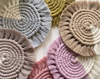 Handmade Macrame Coasters: Boho Table Decor, Recycled Cotton