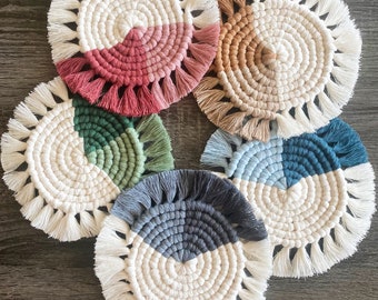 Handmade Macrame Coasters: Boho Mug Rugs, 7-inch Cotton Decor