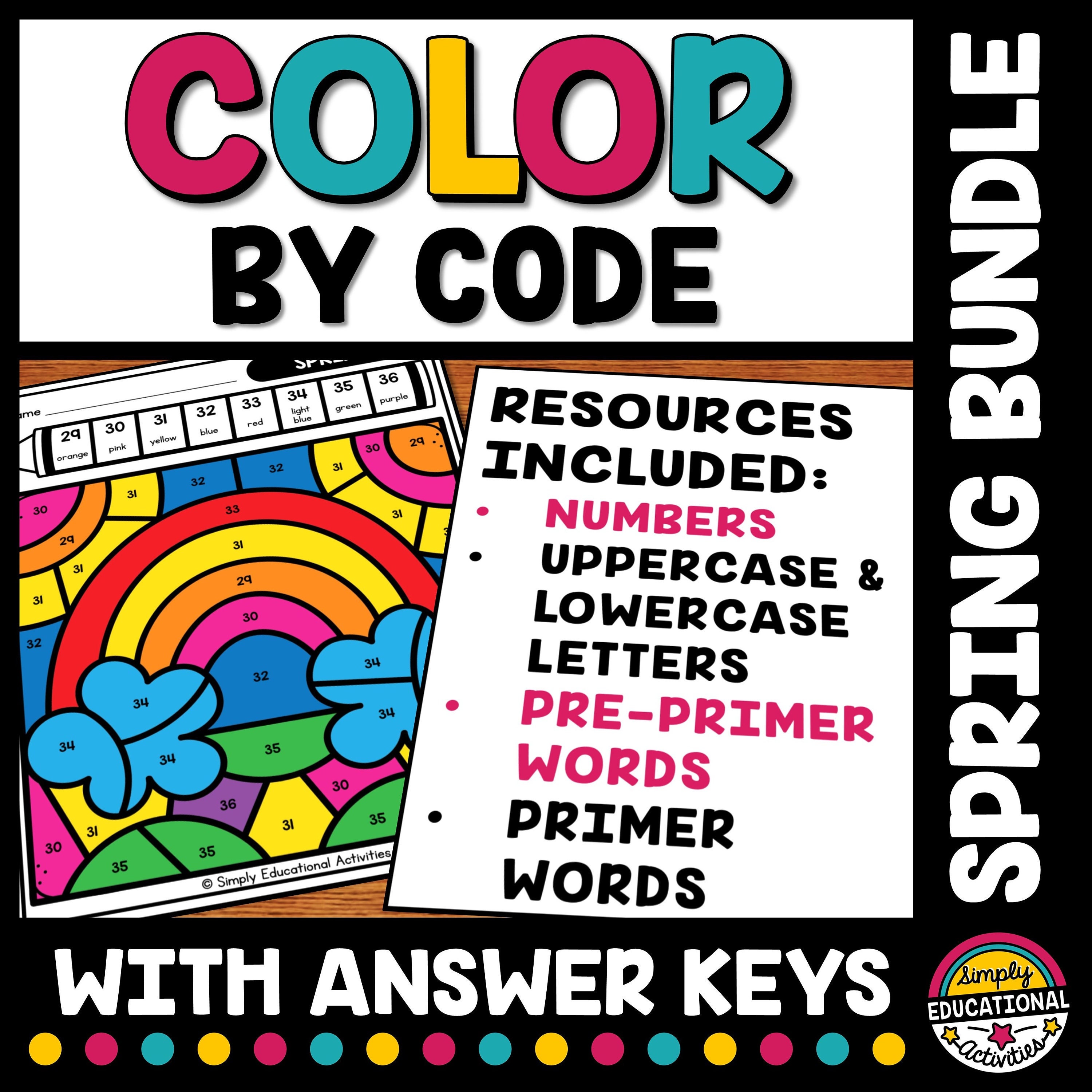 spring worksheets preschool kindergarten color by code numbers etsy