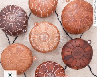 Moroccan POUF **50% OFF** with White Stitching Leather Pouf Ottoman Pouf Morrocan Leather Pouf Moroccan Pouffe