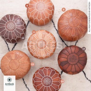 Moroccan Leather Pouf Ottoman, Handmade Genuine Leather Floor Cushion, Boho Footstool (Unstuffed)