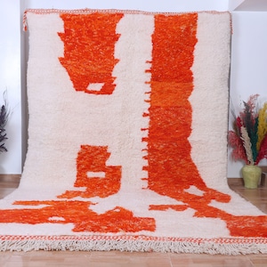 Handwoven Beni Ourain Rug: Orange & White Moroccan Wool Rug