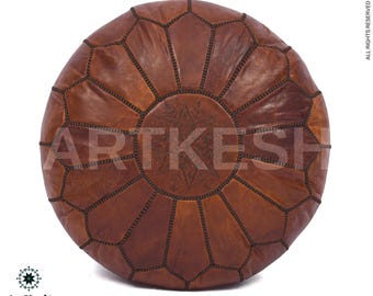 Moroccan Leather Ottoman Pouf – Handmade Boho Footstool Cover (Unstuffed)