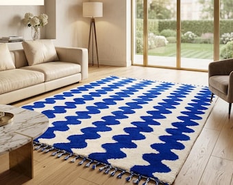Blue Moroccan Rug: Handwoven Wool Berber Kilim Rug