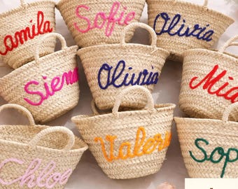 Personalized Moroccan Palm Leaf Basket: Handwoven Straw Tote