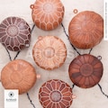 Moroccan Leather Pouf Cover Unstuffed | Handmade Boho Ottoman Footstool | Living Room Floor Cushion Decor product logo