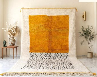 Gorgeous Beni Ourain Custom rugs living room -Berber Yellow rug -Amazing Multicolored Rug-Handmade Wool Rug-Berber Carpet-Genuine Wool Rug