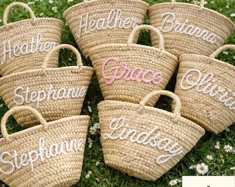 Personalized Palm Leaf Favor Bag: Handwoven Moroccan Basket