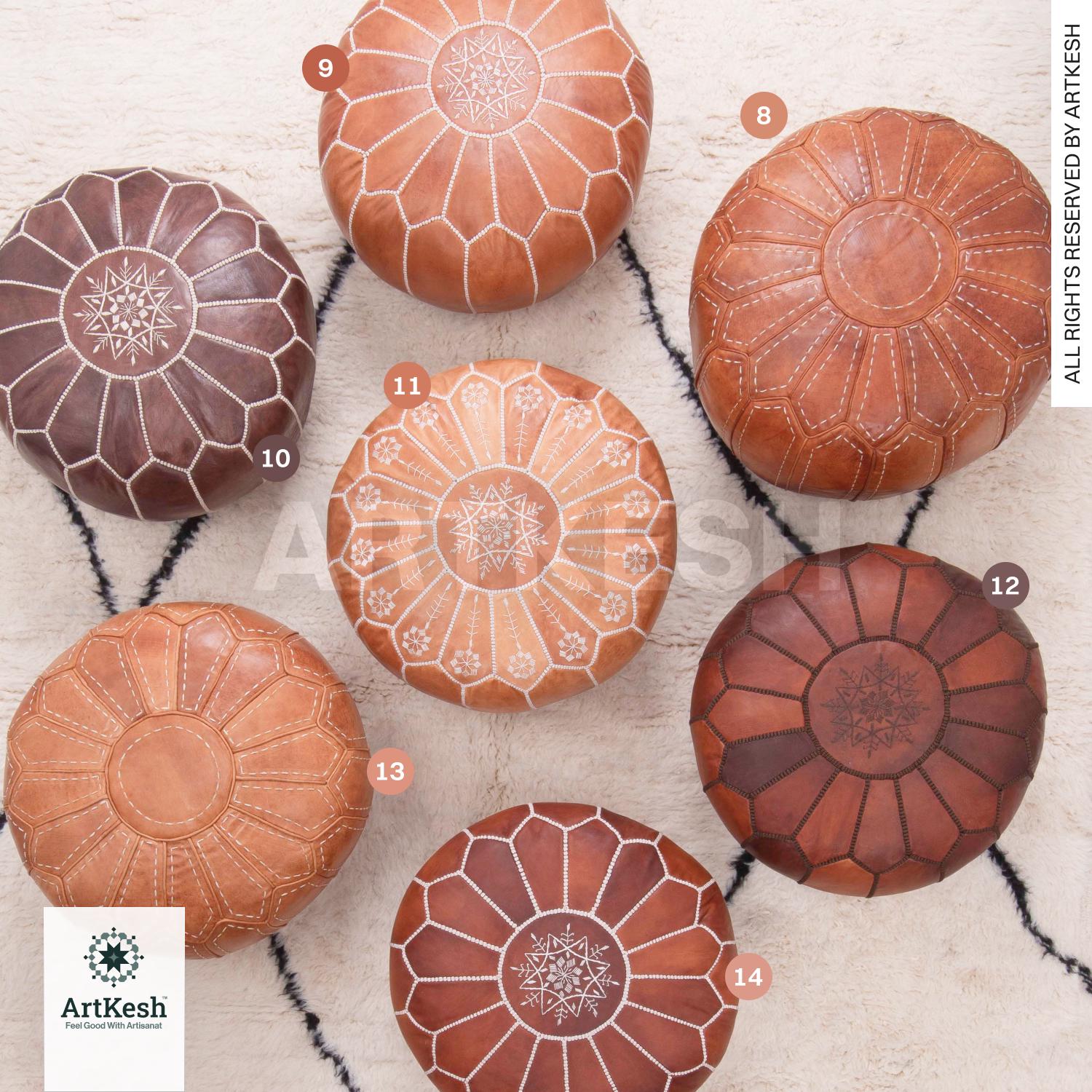 Genuine Moroccan Leather Large Pouf-Tan - Nirvana