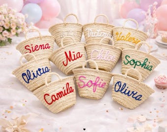 Custom Moroccan Straw Basket, Personalized Embroidered Tote, Bridesmaid Gift, Boho Beach Bag