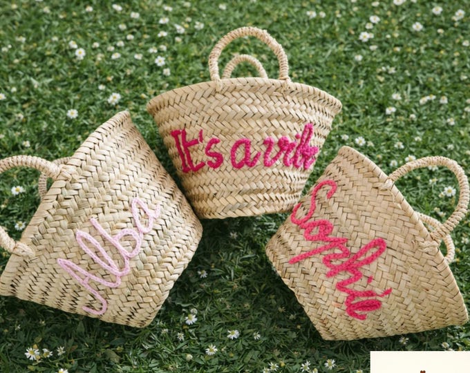 Personalized Moroccan Straw Tote – Embroidered Bridal Shower Beach Gift