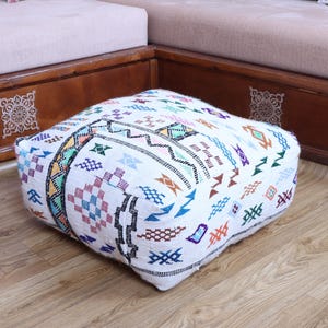 Moroccan Kilim Pouf, Floor Pouf, Vintage Moroccan Ottoman, Beni Ourain Square Pouf, Yoga Meditation Cushion, Outdoor Kilim Pillows