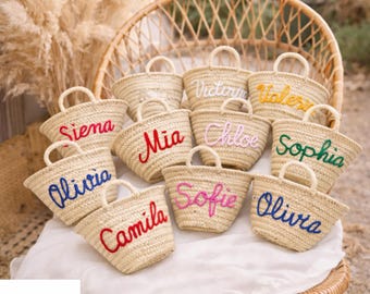 Embroidered Moroccan Straw Tote, Personalized Palm Leaf Basket, Custom Name Beach Bag, Boho Gift