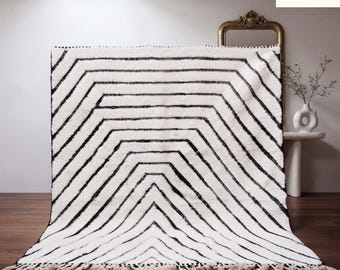 Custom Beni Ourain Wool Rug – Handmade Moroccan Berber Carpet, Geometric Boho Area Rug